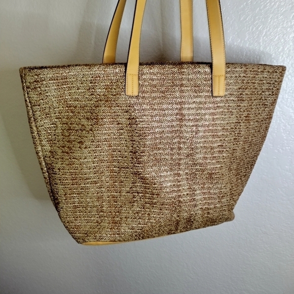 Vera Bradley Dark Brown With Fruit watermelon Front Pocket Straw Tote - Picture 6 of 7